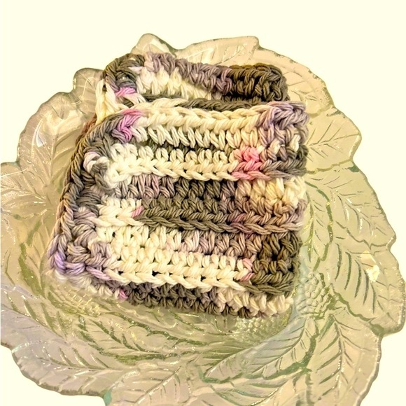 HAND CRAFTED Crocheted Colorful Gray 100% Cotton All Purpose Wash or Dish Cloth - Picture 5 of 7